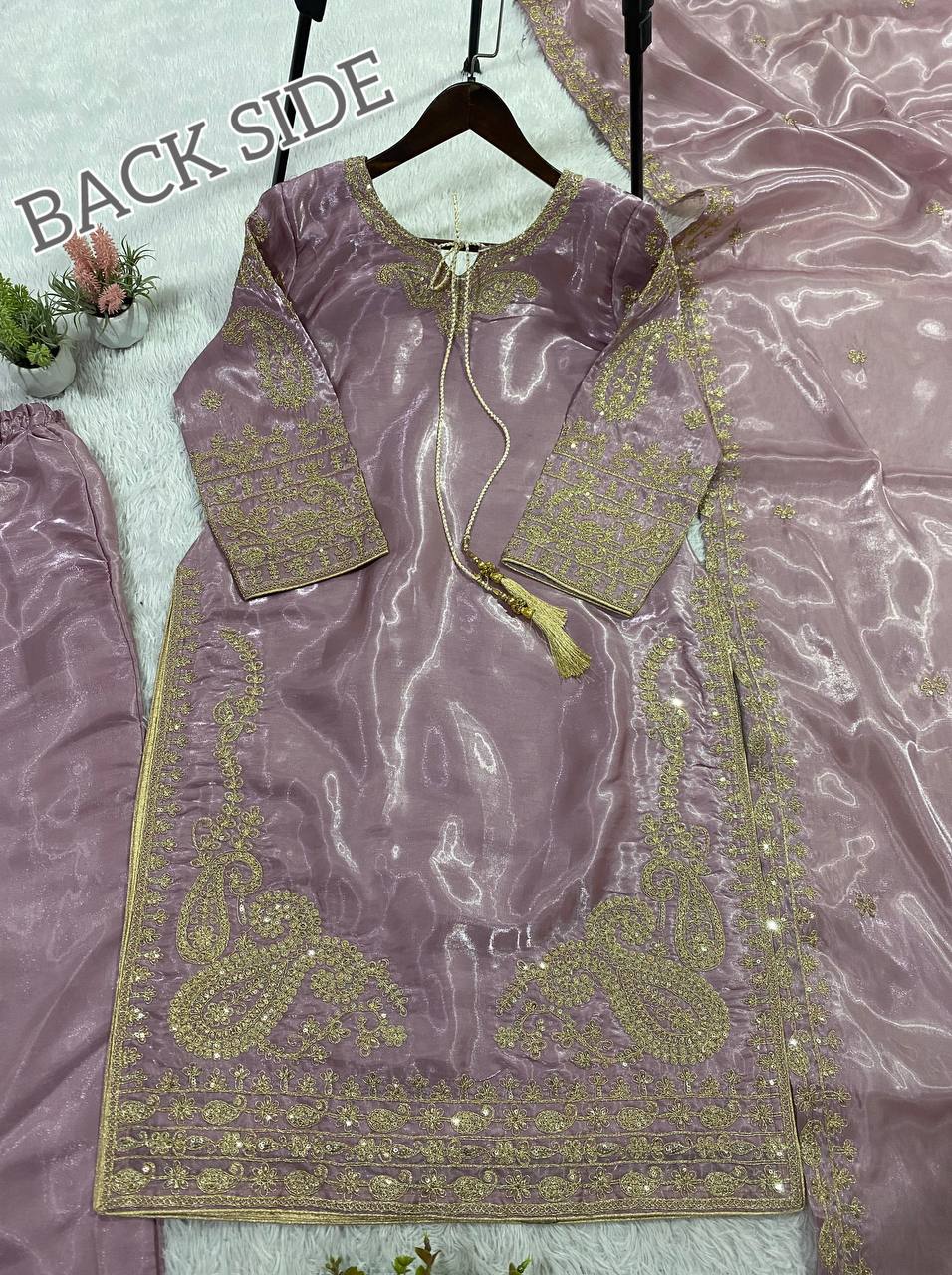 SEQUENCE EMBROIDERY WORKED TOP, PLAZZO WITH DUPATTA