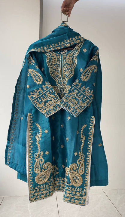 SEQUENCE EMBROIDERY WORKED TOP, PLAZZO WITH DUPATTA