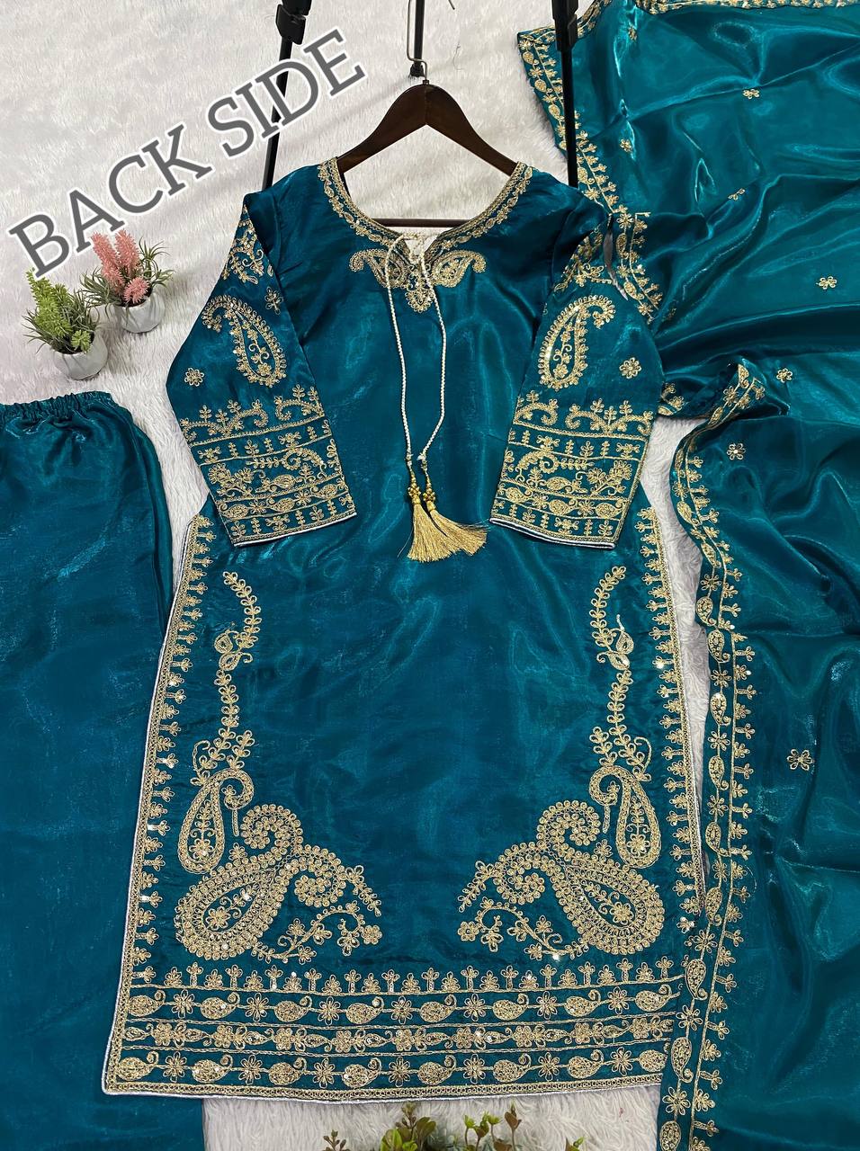 SEQUENCE EMBROIDERY WORKED TOP, PLAZZO WITH DUPATTA