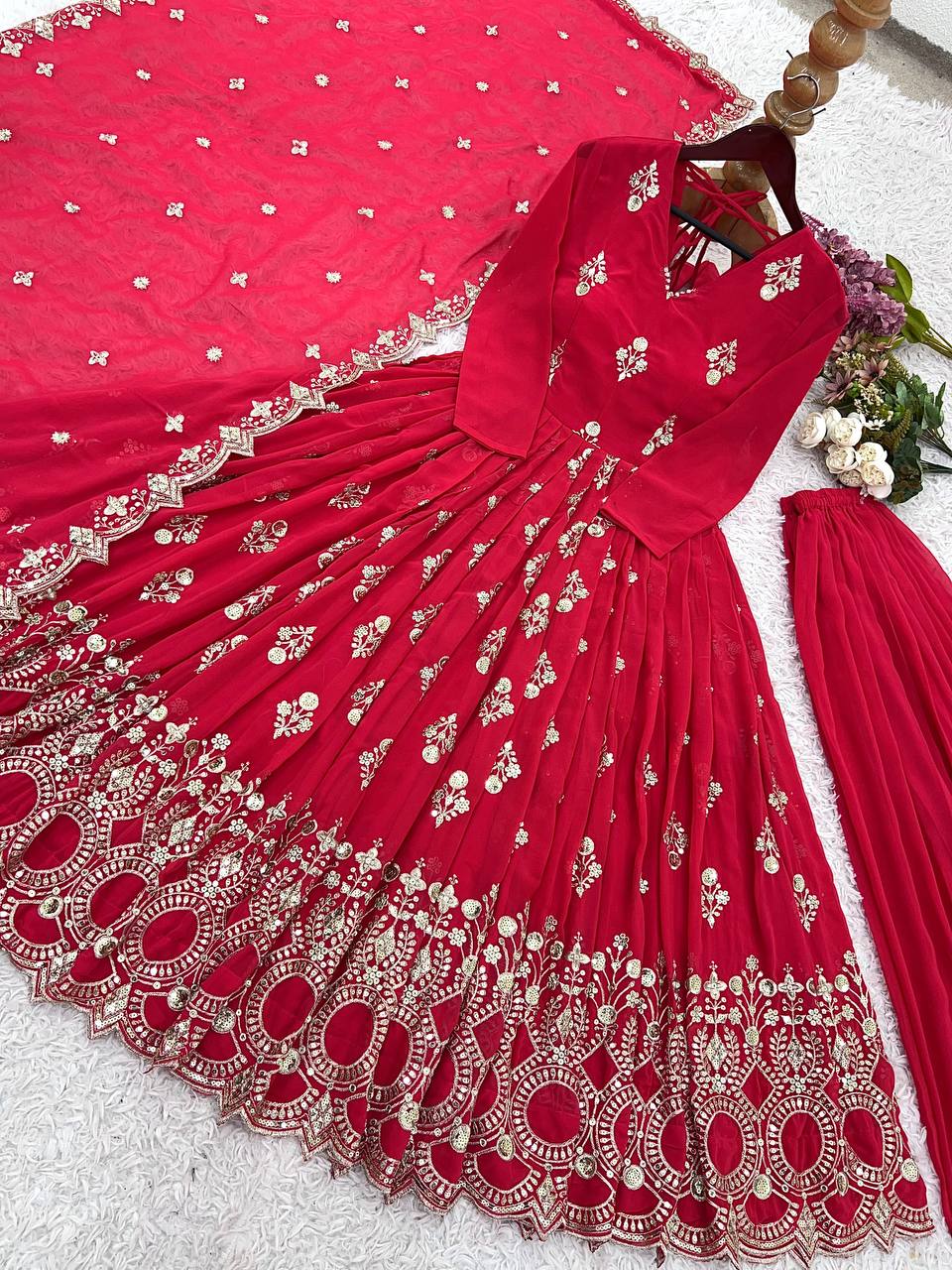 Designer Party Wear Look Full Heavy Embroidery Sequence Work Gown With Fully Stiched and Dupatta Ready to Wear Collection