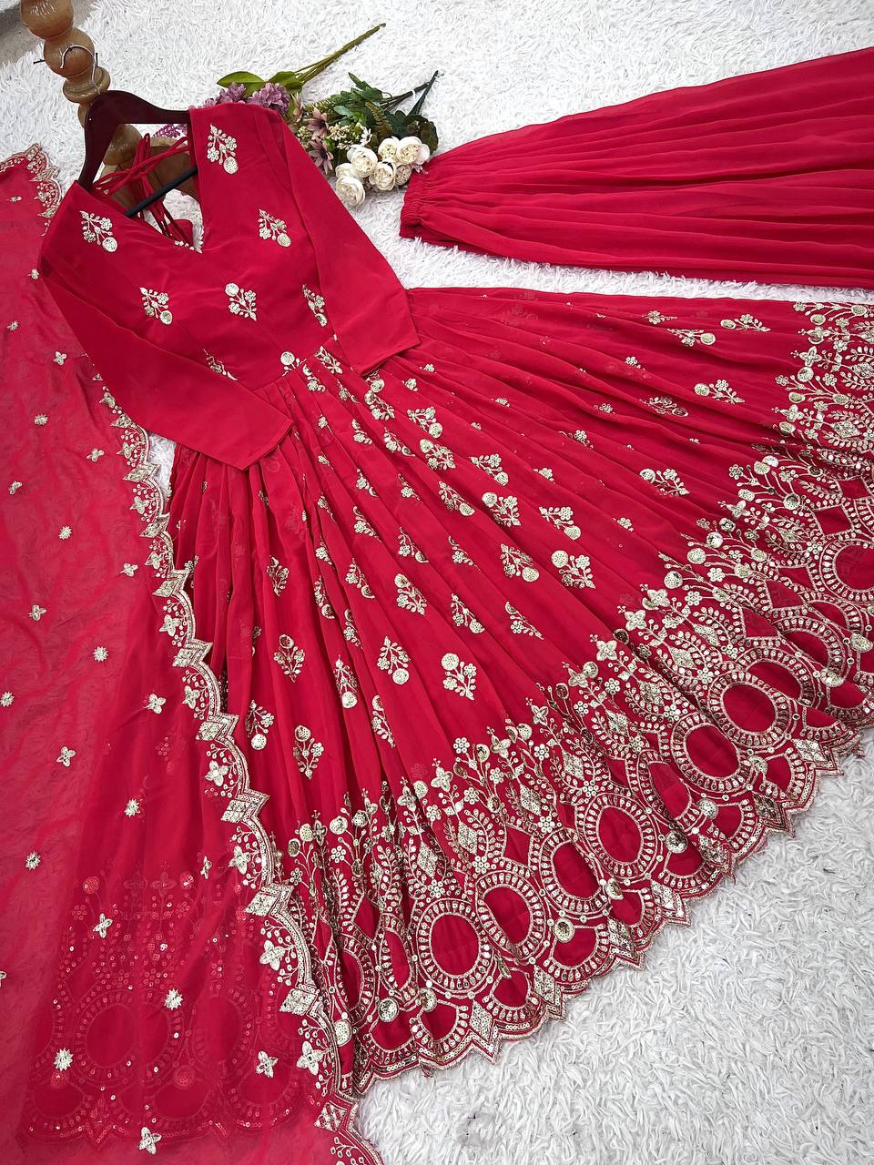 Designer Party Wear Look Full Heavy Embroidery Sequence Work Gown With Fully Stiched and Dupatta Ready to Wear Collection