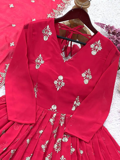 Designer Party Wear Look Full Heavy Embroidery Sequence Work Gown With Fully Stiched and Dupatta Ready to Wear Collection