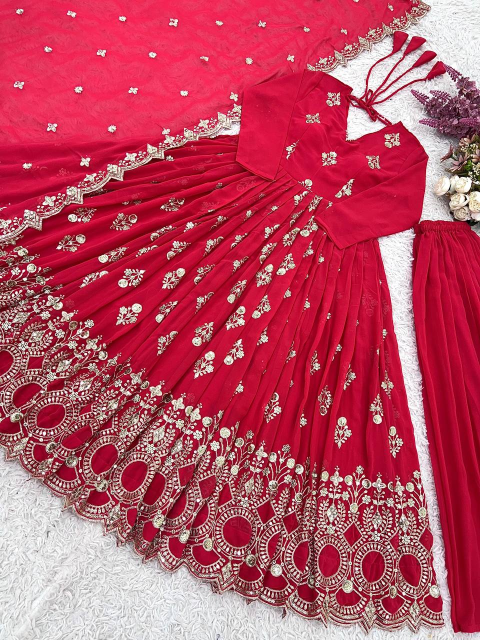 Designer Party Wear Look Full Heavy Embroidery Sequence Work Gown With Fully Stiched and Dupatta Ready to Wear Collection