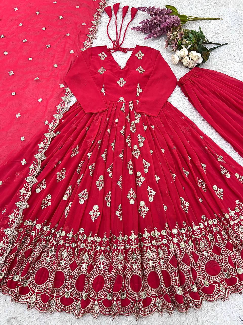 Designer Party Wear Look Full Heavy Embroidery Sequence Work Gown With Fully Stiched and Dupatta Ready to Wear Collection
