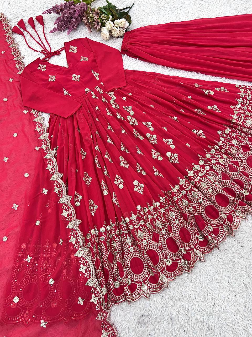 Designer Party Wear Look Full Heavy Embroidery Sequence Work Gown With Fully Stiched and Dupatta Ready to Wear Collection