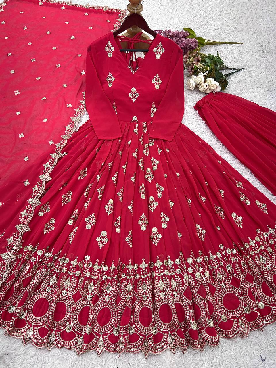 Designer Party Wear Look Full Heavy Embroidery Sequence Work Gown With Fully Stiched and Dupatta Ready to Wear Collection