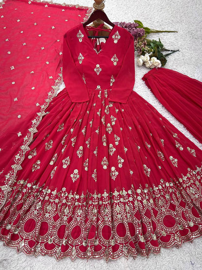 Designer Party Wear Look Full Heavy Embroidery Sequence Work Gown With Fully Stiched and Dupatta Ready to Wear Collection