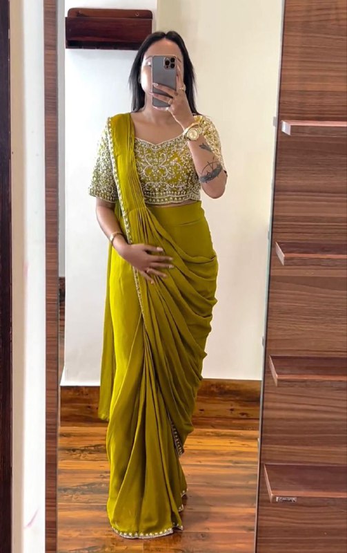Super Trending Embroidery cording work ready to wear saree with Embroidery Blouse