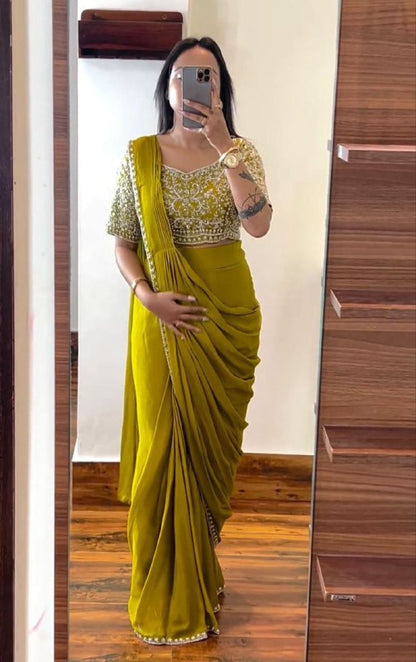 Super Trending Embroidery cording work ready to wear saree with Embroidery Blouse
