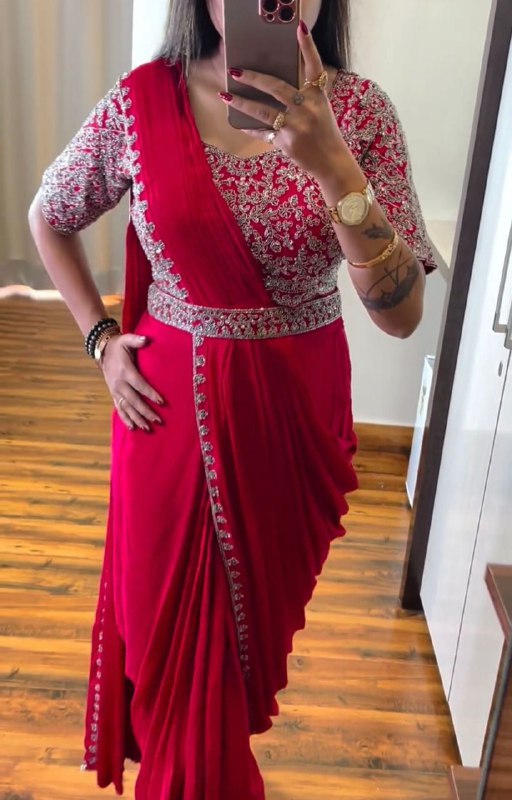 Super Trending Embroidery cording work ready to wear saree with Embroidery Blouse
