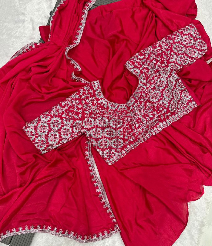 Super Trending Embroidery cording work ready to wear saree with Embroidery Blouse