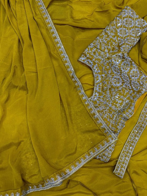 Super Trending Embroidery cording work ready to wear saree with Embroidery Blouse