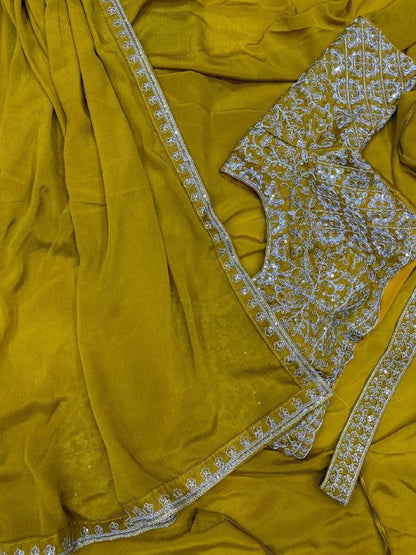 Super Trending Embroidery cording work ready to wear saree with Embroidery Blouse