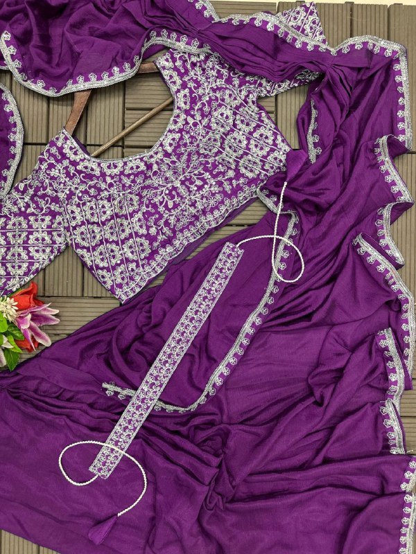 Super Trending Embroidery cording work ready to wear saree with Embroidery Blouse
