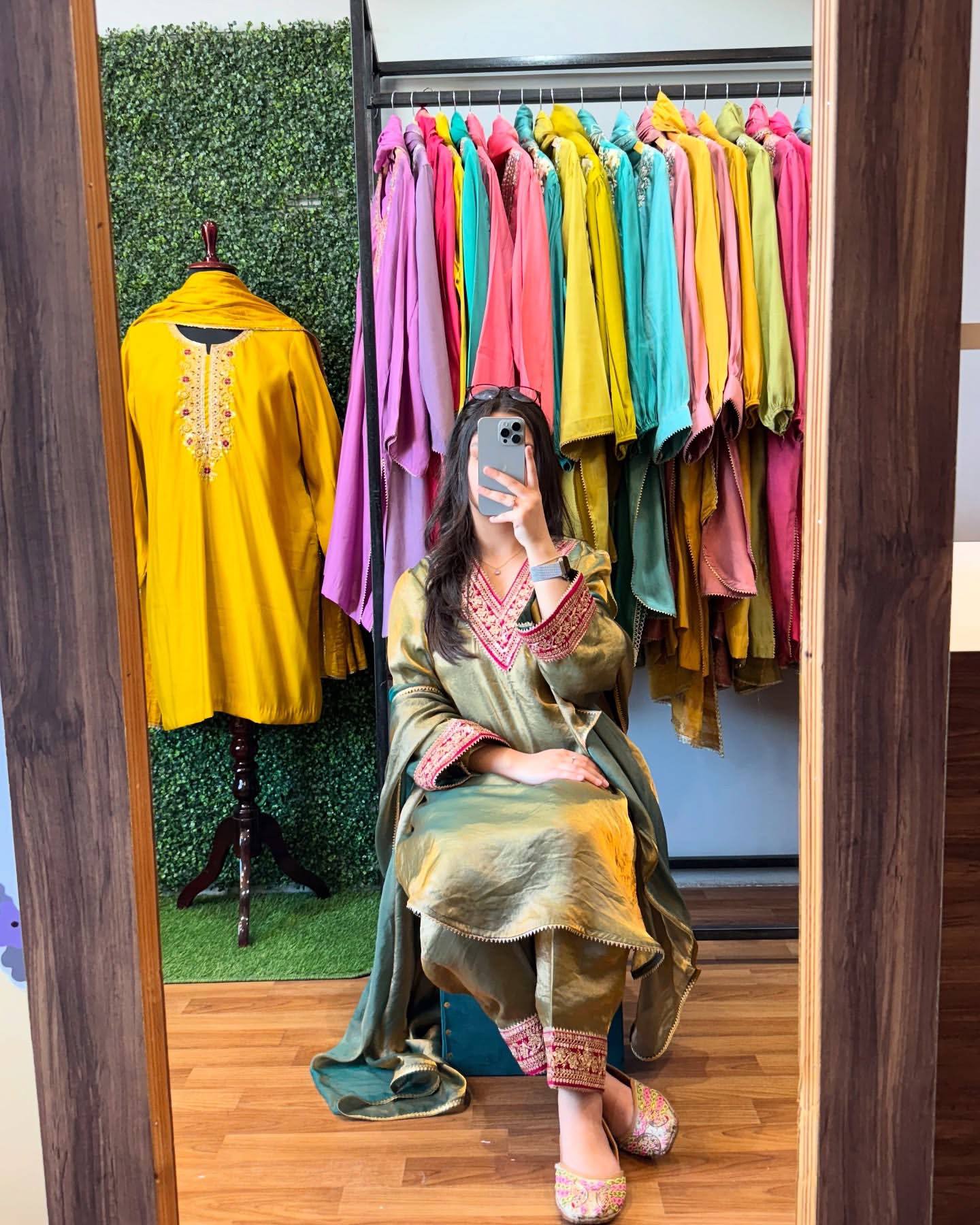 Đěsigner Party Wear Look Pur Gold Fendi Silk Top Bottom & Dupatta Set