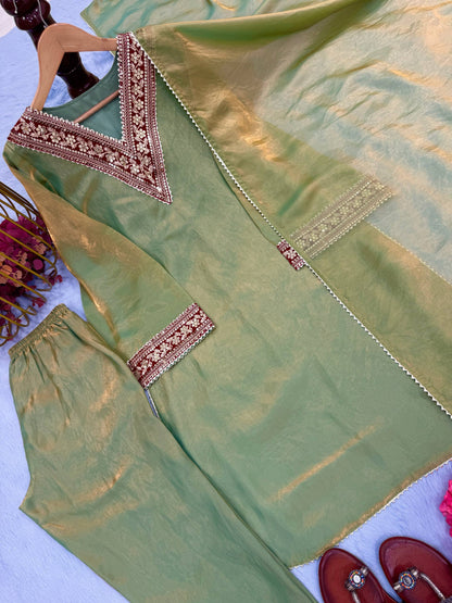 Đěsigner Party Wear Look Pur Gold Fendi Silk Top Bottom & Dupatta Set