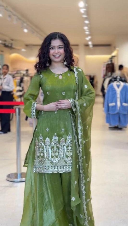 PERFECT FOR 🌙 EID 🌙 OUR DESIGNER WEAR SEQUENCE EMBROIDERED TOP PLAZZO AND DUPATTA