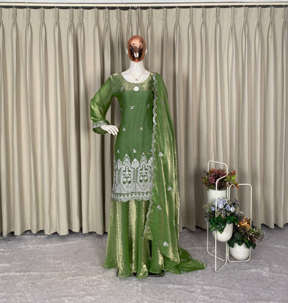 PERFECT FOR 🌙 EID 🌙 OUR DESIGNER WEAR SEQUENCE EMBROIDERED TOP PLAZZO AND DUPATTA
