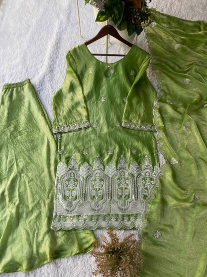 PERFECT FOR 🌙 EID 🌙 OUR DESIGNER WEAR SEQUENCE EMBROIDERED TOP PLAZZO AND DUPATTA