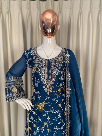 PERFECT FOR PARTY AND WEDDING OUR DESIGNER WEAR TOP WITH SARARA PAIR IN JIMMY CHOO