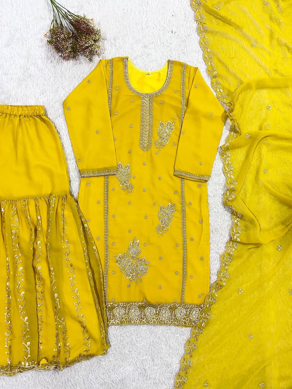 GHARARA PAIR FOX GEORGETTE   • SEQUENCE EMBROIDERY WORK