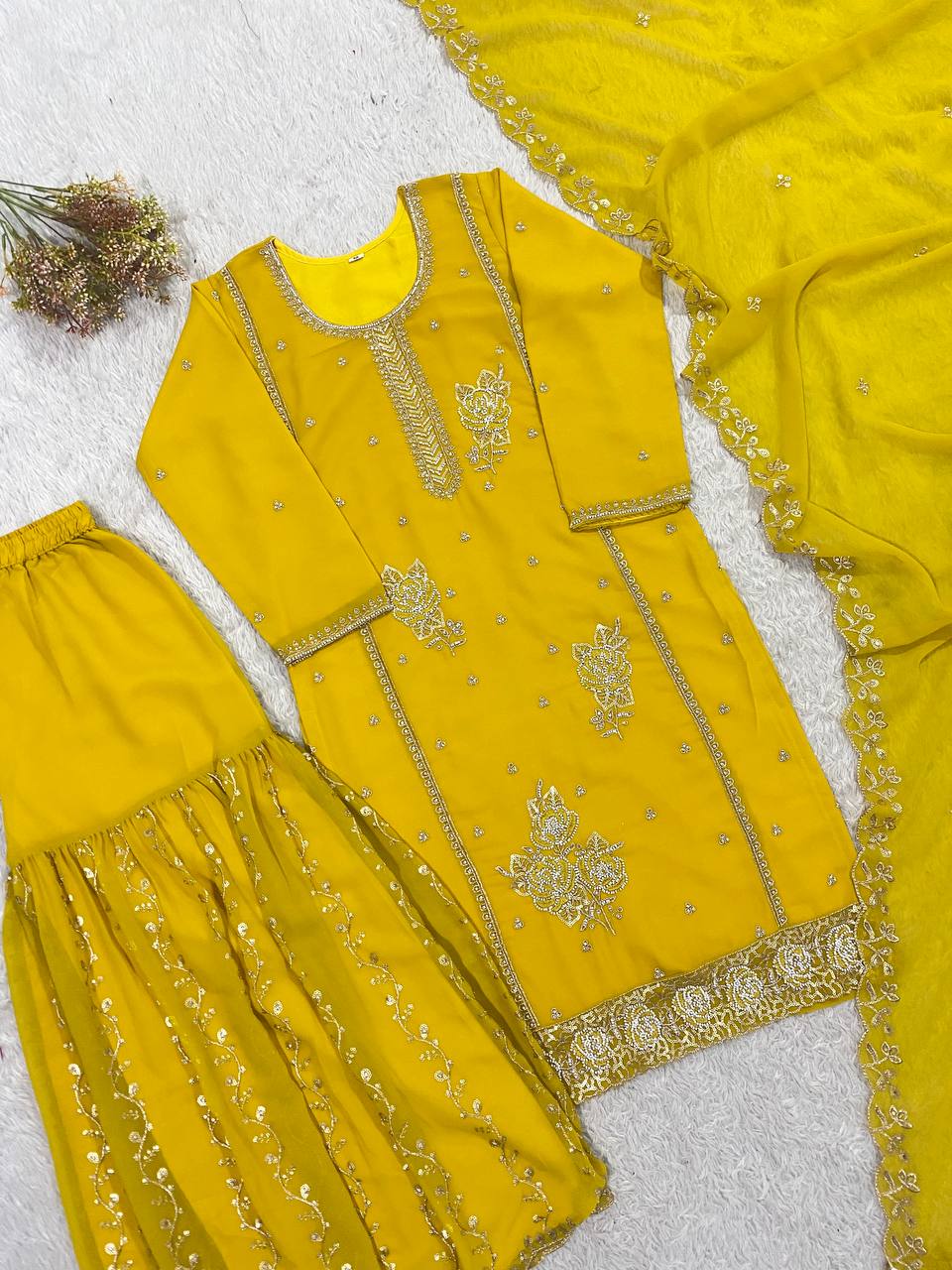 GHARARA PAIR FOX GEORGETTE   • SEQUENCE EMBROIDERY WORK
