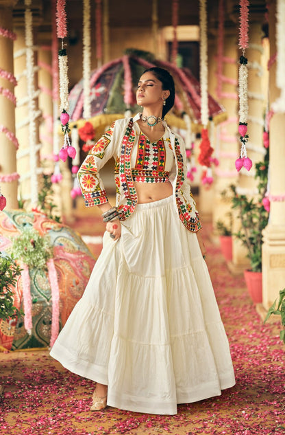 navrati  LEHENGA, BLOUSE & KOTI SET* 👗 *THIS SET IS COMING WITH PURE COTTON FABRIC EMBROIDERY WORK