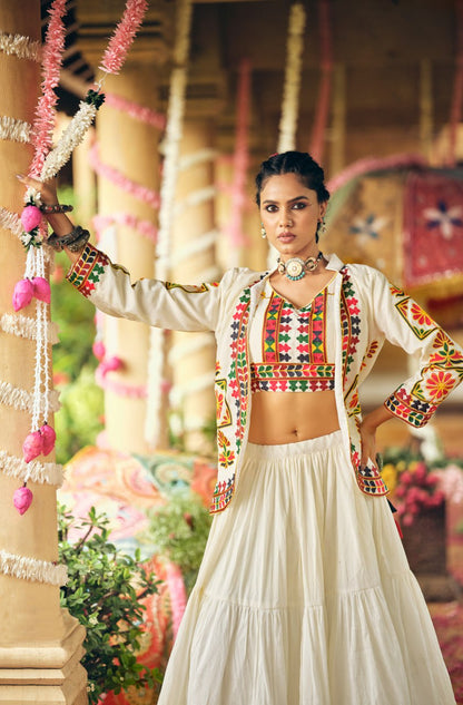 navrati  LEHENGA, BLOUSE & KOTI SET* 👗 *THIS SET IS COMING WITH PURE COTTON FABRIC EMBROIDERY WORK