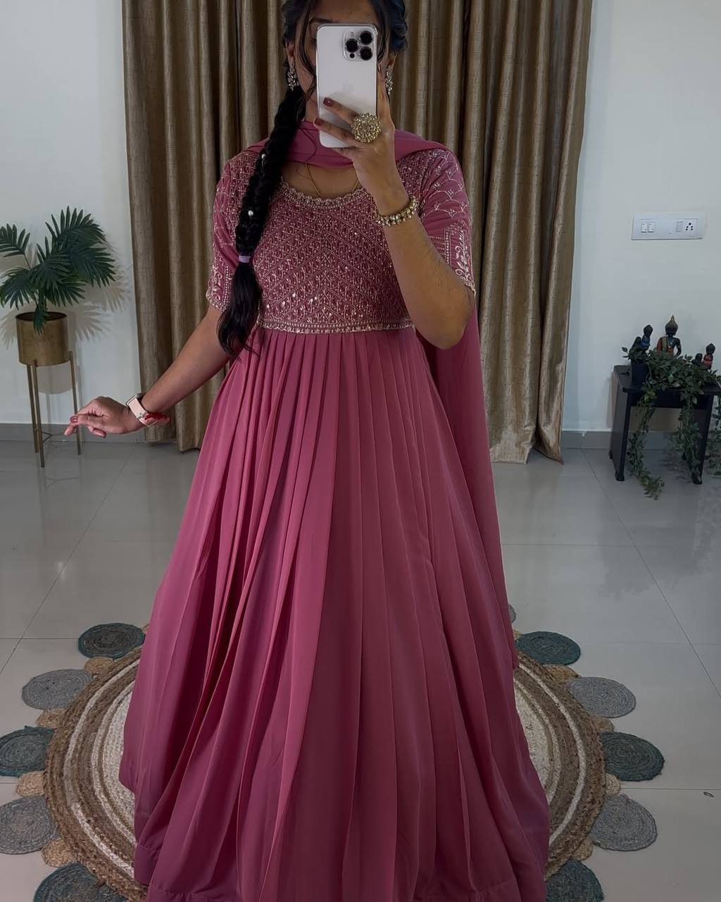 Designer Party Wear Look Full Heavy Embroidery Sequence Work Gown With Fully Stiched and Dupatta Ready to Wear Collection