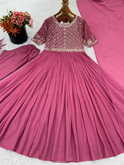 Designer Party Wear Look Full Heavy Embroidery Sequence Work Gown With Fully Stiched and Dupatta Ready to Wear Collection