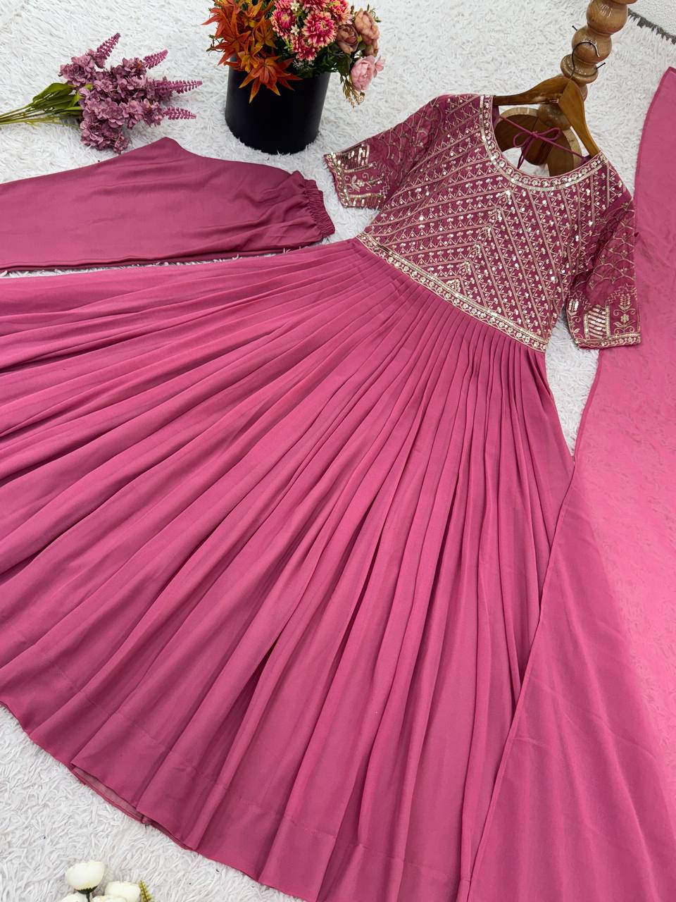 Designer Party Wear Look Full Heavy Embroidery Sequence Work Gown With Fully Stiched and Dupatta Ready to Wear Collection