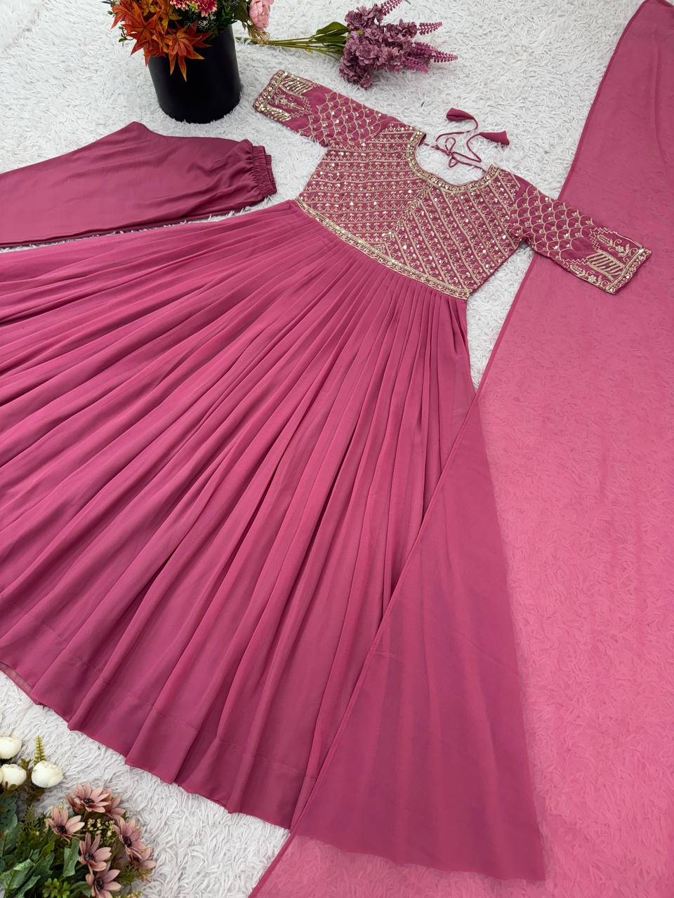 Designer Party Wear Look Full Heavy Embroidery Sequence Work Gown With Fully Stiched and Dupatta Ready to Wear Collection
