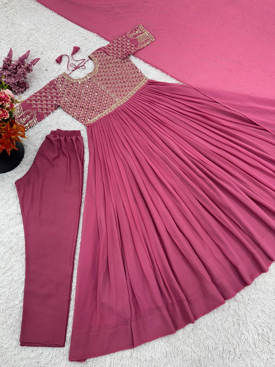 Designer Party Wear Look Full Heavy Embroidery Sequence Work Gown With Fully Stiched and Dupatta Ready to Wear Collection
