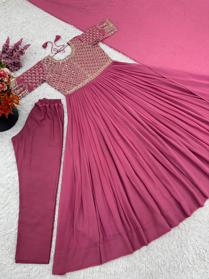 Designer Party Wear Look Full Heavy Embroidery Sequence Work Gown With Fully Stiched and Dupatta Ready to Wear Collection