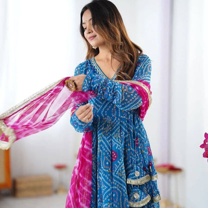 ANARKALI SET SUPERHIT TRENDING 3 PIECES GOWN, PENT & DUPATTA SET WITH EMBROIDERED NACK & DUPATTA ON FAUX GEORGETTE FABRIC