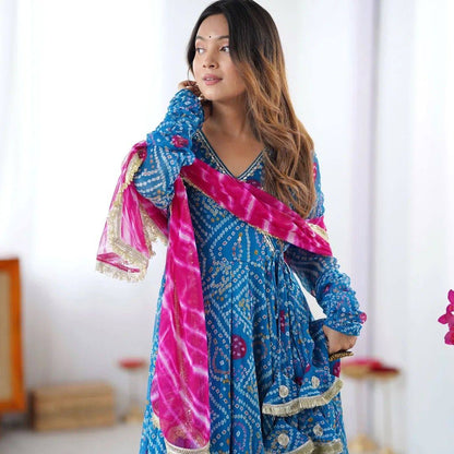 ANARKALI SET SUPERHIT TRENDING 3 PIECES GOWN, PENT & DUPATTA SET WITH EMBROIDERED NACK & DUPATTA ON FAUX GEORGETTE FABRIC