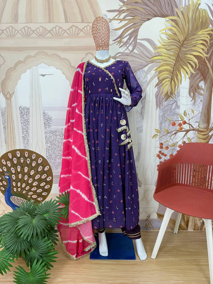 ANARKALI SET SUPERHIT TRENDING 3 PIECES GOWN, PENT & DUPATTA SET WITH EMBROIDERED NACK & DUPATTA ON FAUX GEORGETTE FABRIC