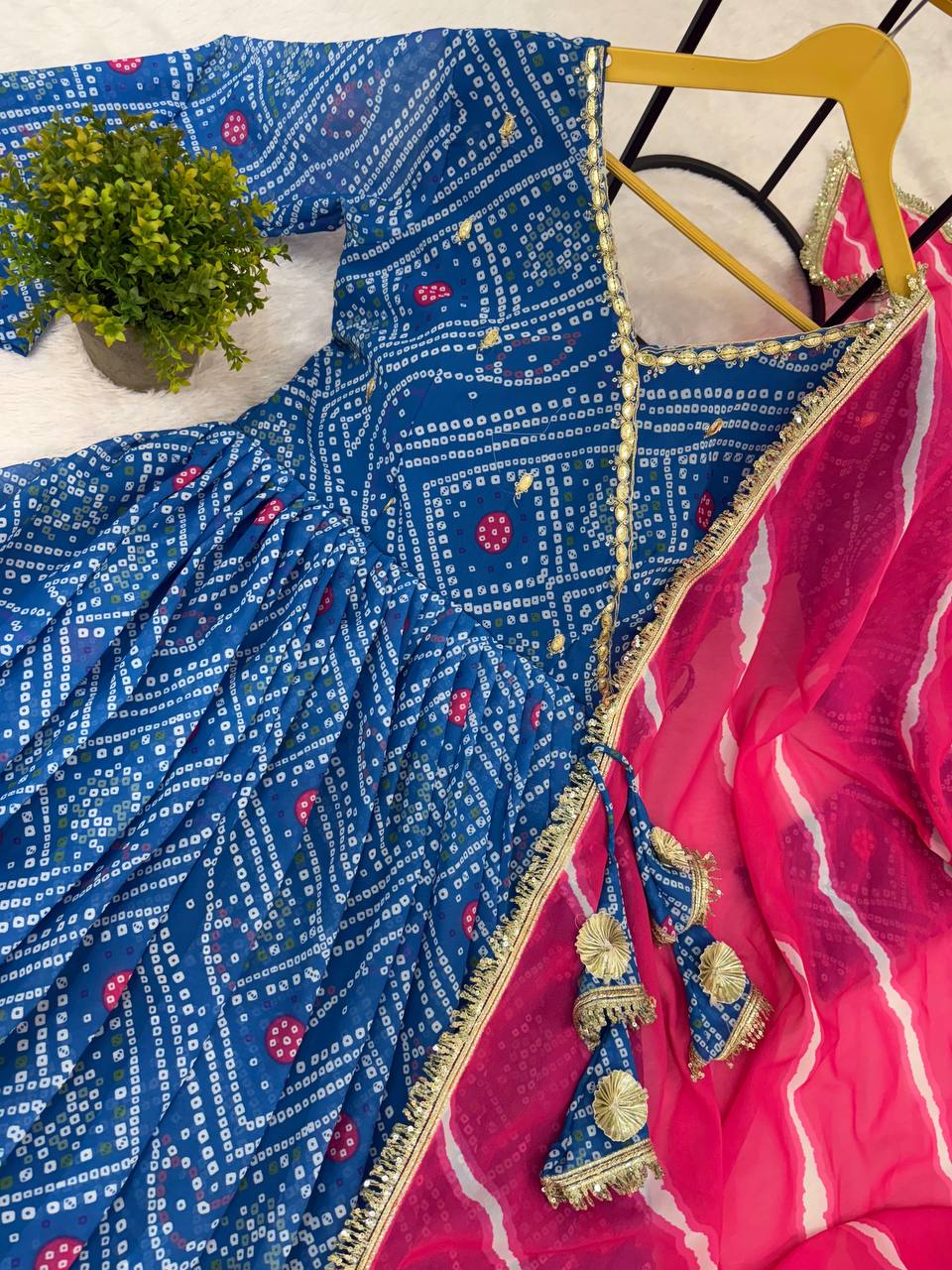 ANARKALI SET SUPERHIT TRENDING 3 PIECES GOWN, PENT & DUPATTA SET WITH EMBROIDERED NACK & DUPATTA ON FAUX GEORGETTE FABRIC
