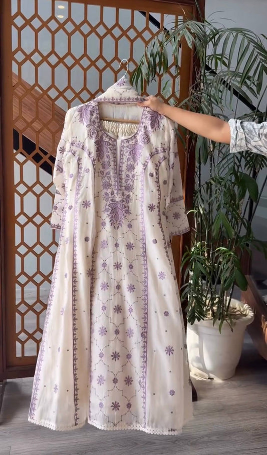 Đěsigner Party Wear Look Pur Roman Silk A-Line Top Plazzo & Dupatta Set