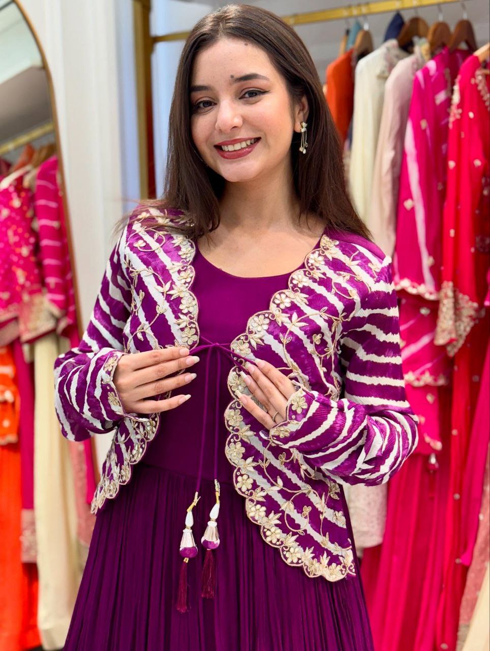 Designer Party Gown & Jecket Set