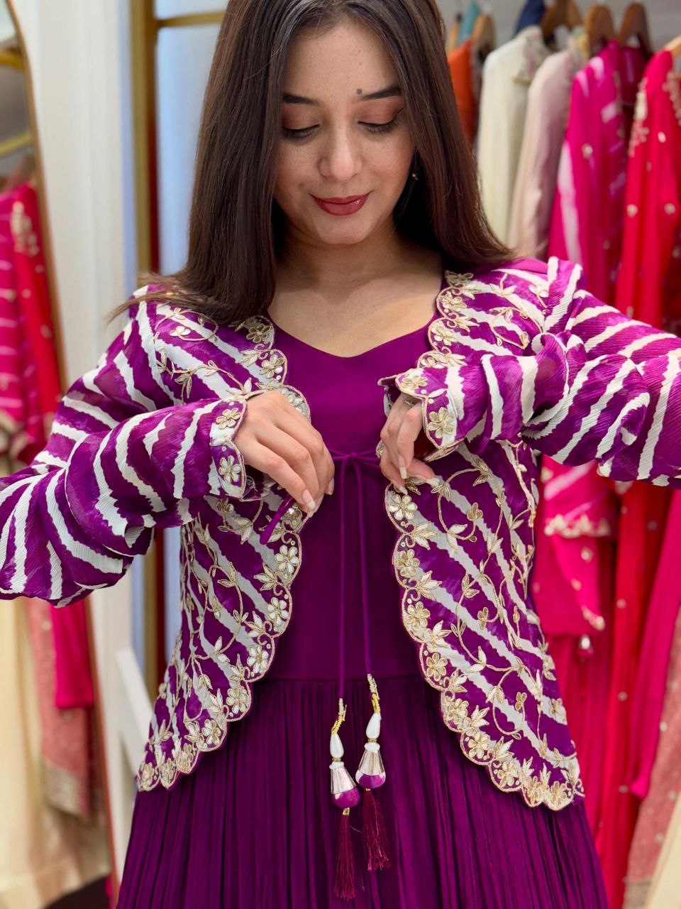 Designer Party Gown & Jecket Set