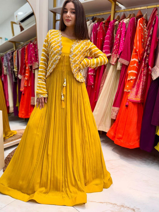 Designer Party Gown & Jecket Set