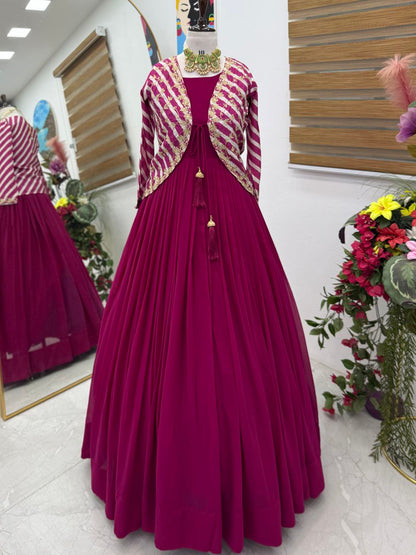 Designer Party Gown & Jecket Set