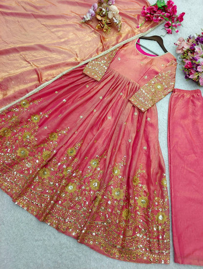 New Design Trending Fendy Silk*Gwon&Pent&dupatta*         *Reddy To Wear Look    Design*