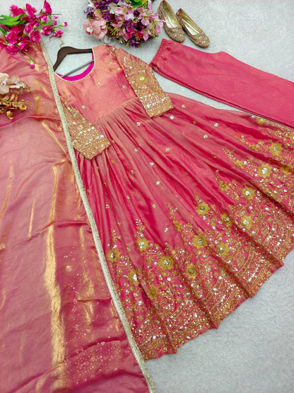 New Design Trending Fendy Silk*Gwon&Pent&dupatta*         *Reddy To Wear Look    Design*