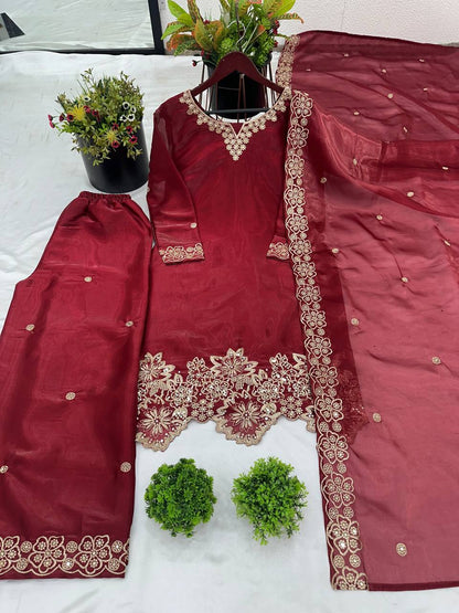 jimmy choo Silk And Heavy Embroidery Sequence Work Top-Bottom And Dupatta Set Fully Stitched Ready To Wear Collection