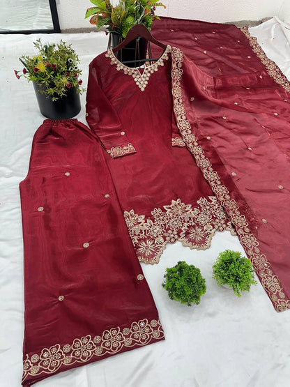 jimmy choo Silk And Heavy Embroidery Sequence Work Top-Bottom And Dupatta Set Fully Stitched Ready To Wear Collection