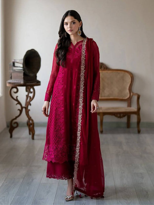 Designer Party Wear Look Top-Plazzo and Dupatta With Heavy Embroidery Work