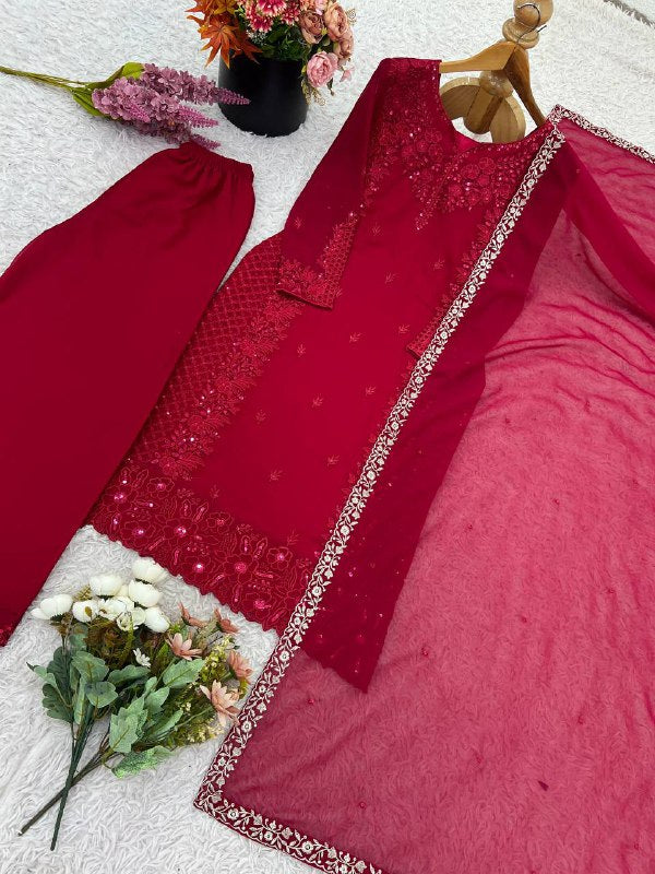 Designer Party Wear Look Top-Plazzo and Dupatta With Heavy Embroidery Work