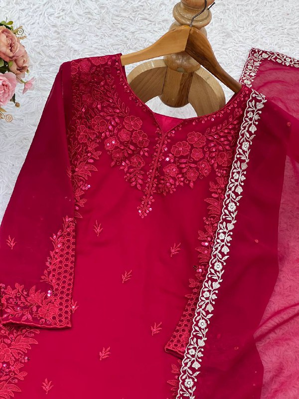 Designer Party Wear Look Top-Plazzo and Dupatta With Heavy Embroidery Work